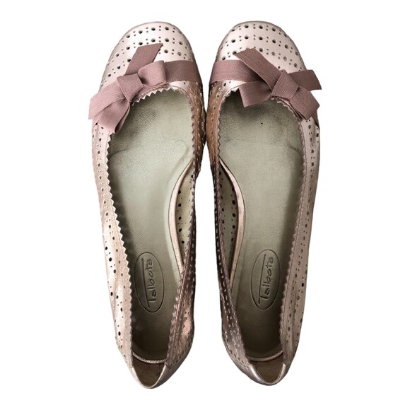 Talbots Rose Gold Pink Metallic Perforated Leather Ballet Flats with Bow Size 7B - Picture 6 of 9